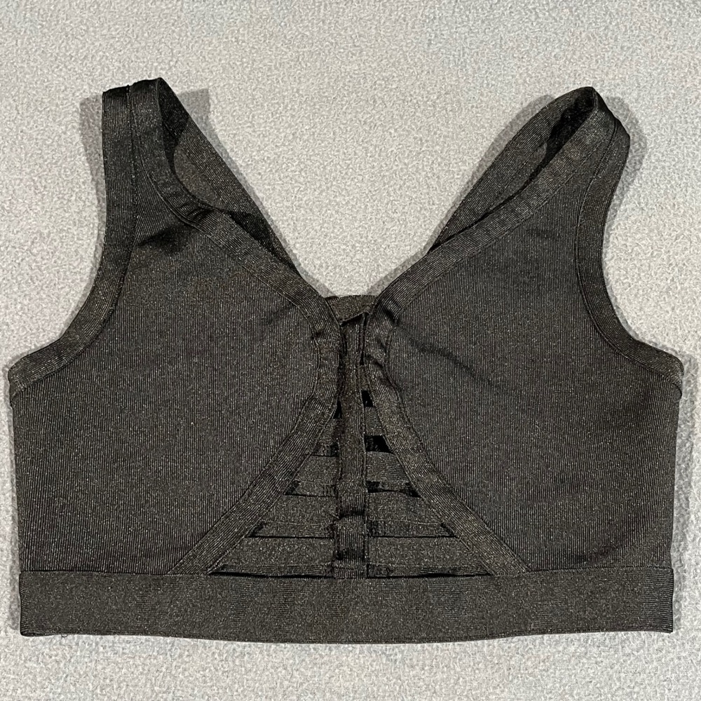 ANGL Womens Small Black‎ Bandage Bralette Crop Top Front Cage Strappy Back Zip